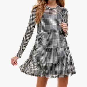 As U Wish Black and White Plaid Long Sleeve Dress